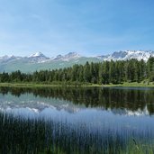 samnaungruppe spiegelt sich in schwarzer see von nauders