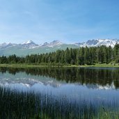 samnaungruppe spiegelt sich in schwarzer see von nauders