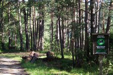 truden mountainbike und wanderweg alte bahntrasse durch nadelwald schild naturpark trudner horn