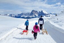 seiser alm winter puflatsch menschen rodel langkofel plattkofel sella