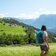 aussicht panorama auf schlern dolomiten von lengmoos person