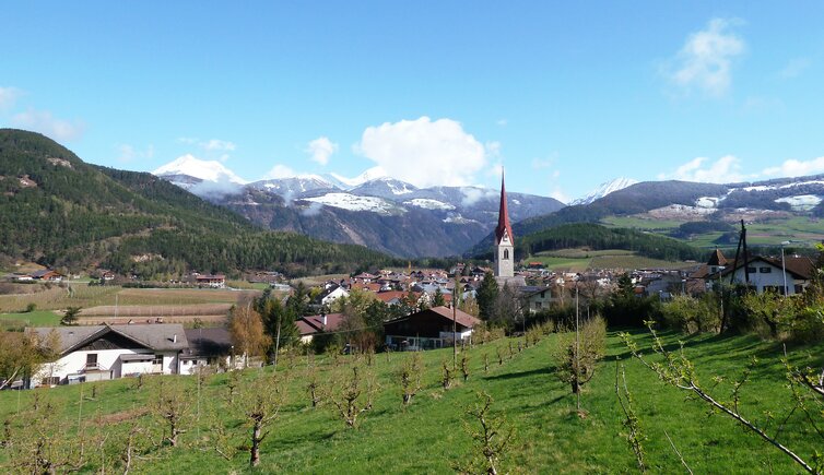 schabs im april dahinter pfunderer berge mit schnee