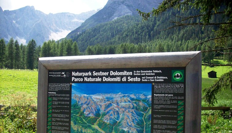 sexten schild naturpark sextner dolomiten